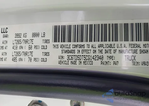 2012 Ram 2500 Slt from USA, damaged, VIN 3C6TD5DT5CG142340